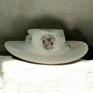 Wide Brim Safari Hat Outback Shade tan Sports Hat with Decorative Band Vintage